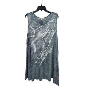 Jess & Jane Artsy Swing Tunic Tank Top Women Plus 2X Blue Lagenlook Stretch Boho